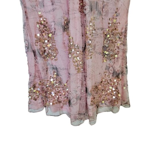 NWT Ieena for Mac Duggal Sequin Mesh Flutter Sleeve Faux Wrap Midi Dress Rose 12 - Picture 11 of 15